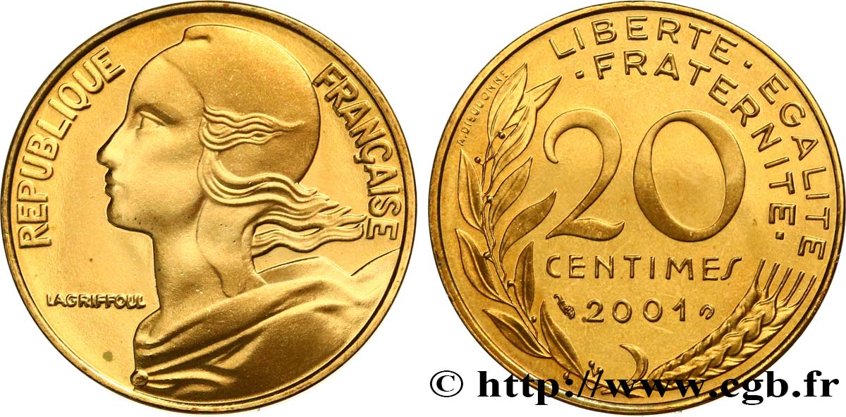 20 centimes Marianne, BE (Belle Épreuve) 2001 Pessac F.156/46 var. MS