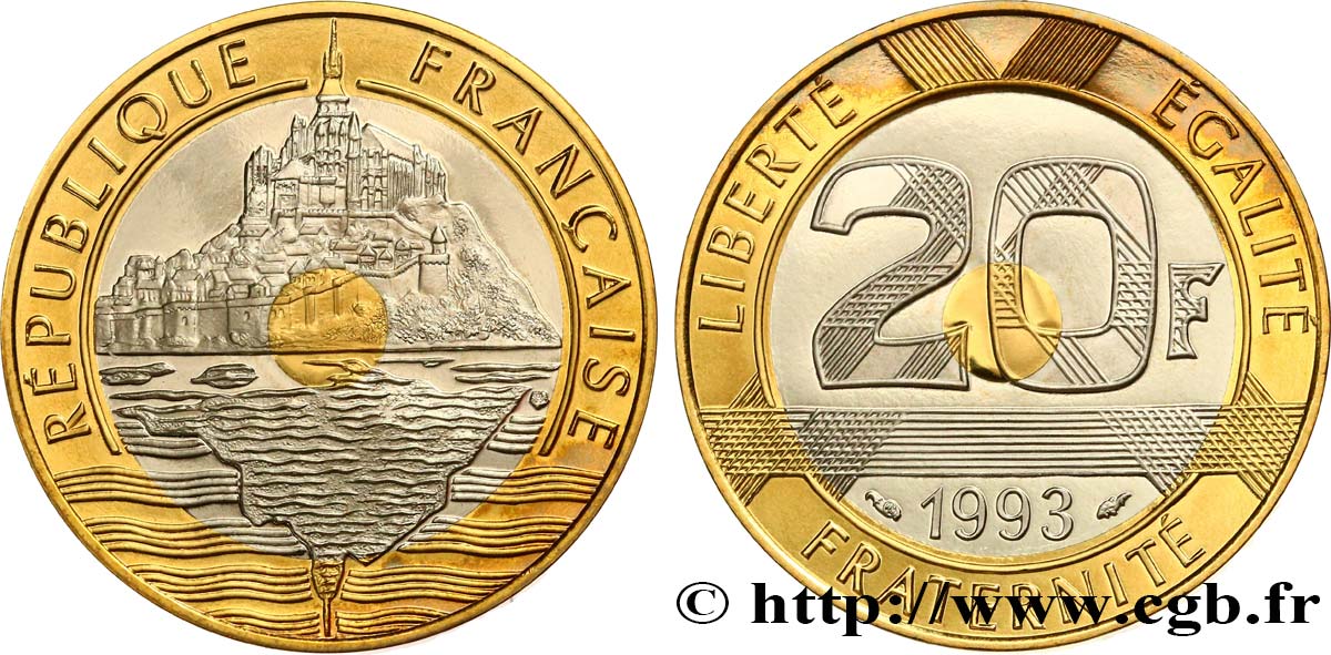20 francs Mont Saint-Michel, Belle Épreuve 1993 Pessac F.403/7 var. MS