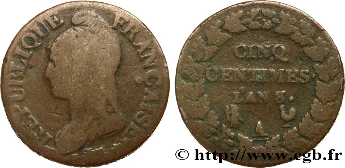 Cinq centimes Dupré, grand module 1800 Paris F.115/88 B12