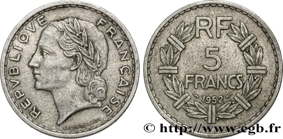5 francs Lavrillier, aluminium 1952 F.339/22 VF