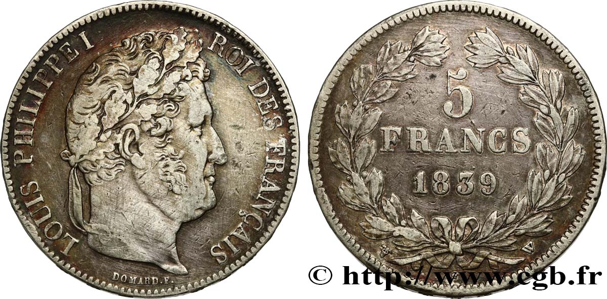 5 francs IIe type Domard 1839 Lille F.324/82 TB+ 