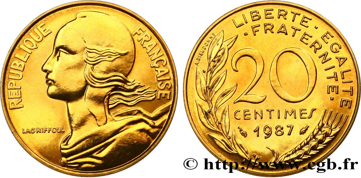 20 centimes Marianne, Brillant Universel 1987 Pessac F.156/27 MS