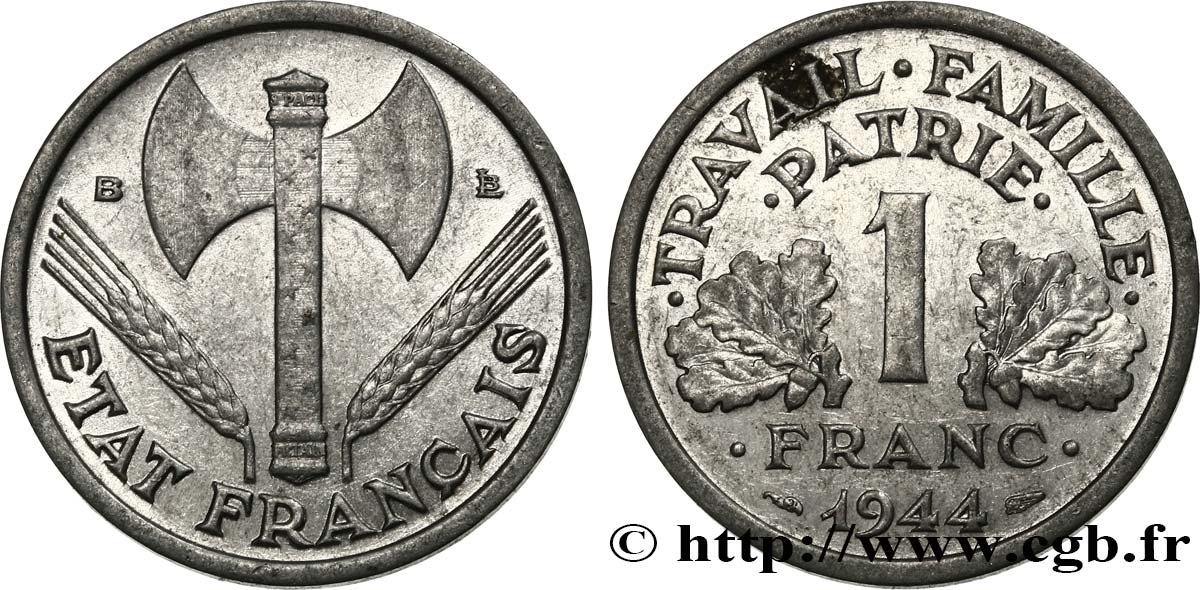 1 franc Francisque, légère 1944 Beaumont-Le-Roger F.223/6 TTB40