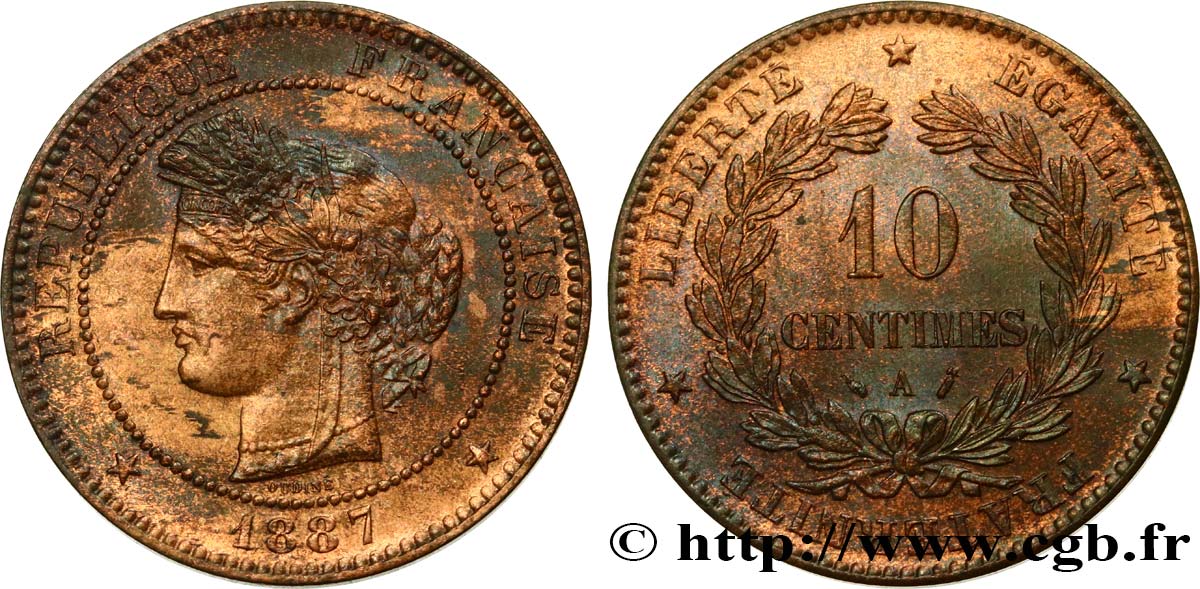 10 centimes Cérès 1887 Paris F.135/31 MS63 