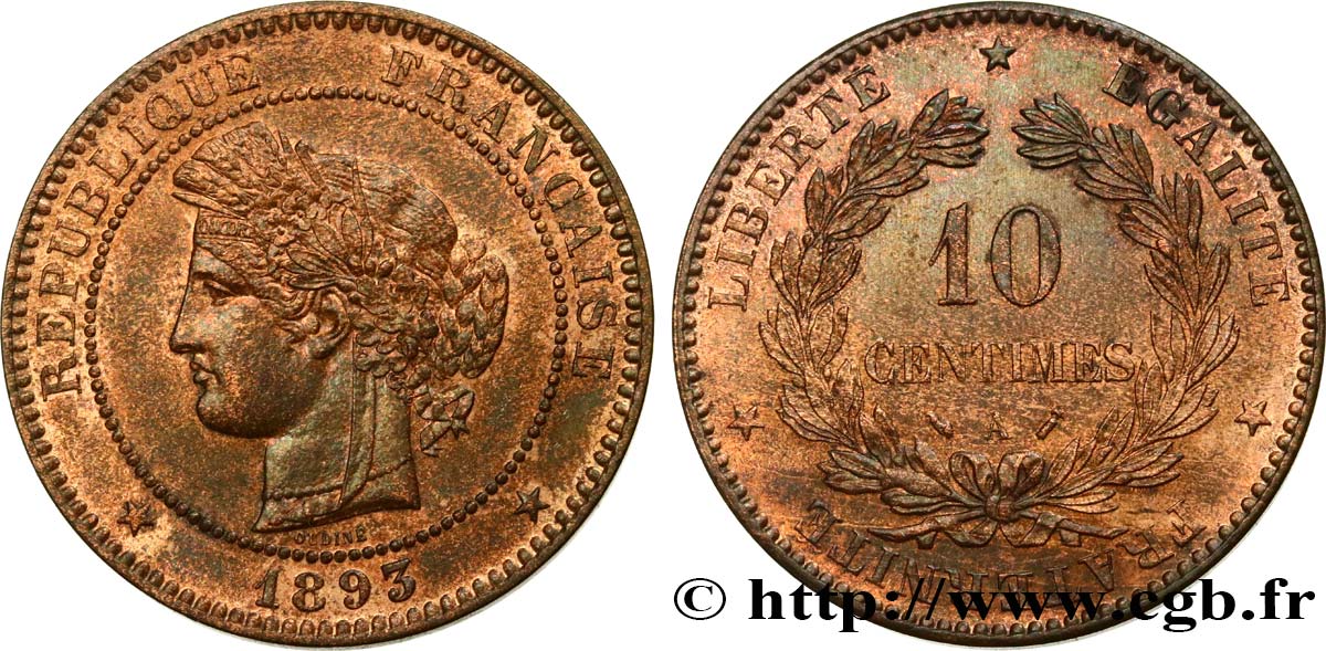 10 centimes Cérès 1893 Paris F.135/38 MS63 