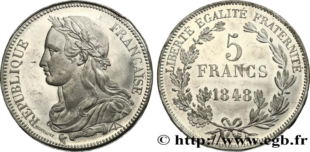 Concours de 5 francs, essai de Montagny 1848 Paris VG.3086 var. VZ+ 