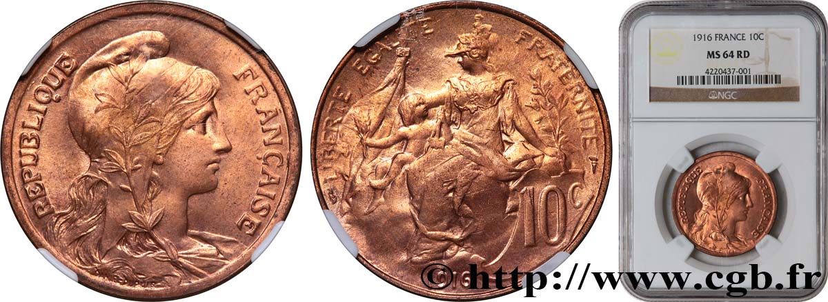10 centimes Daniel-Dupuis 1916  F.136/26 fST64 NGC