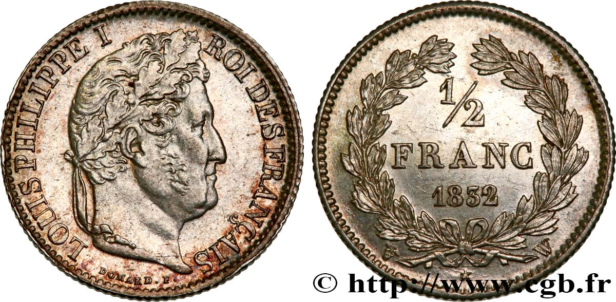 1/2 franc Louis-Philippe 1832 Lille F.182/27 AU58 