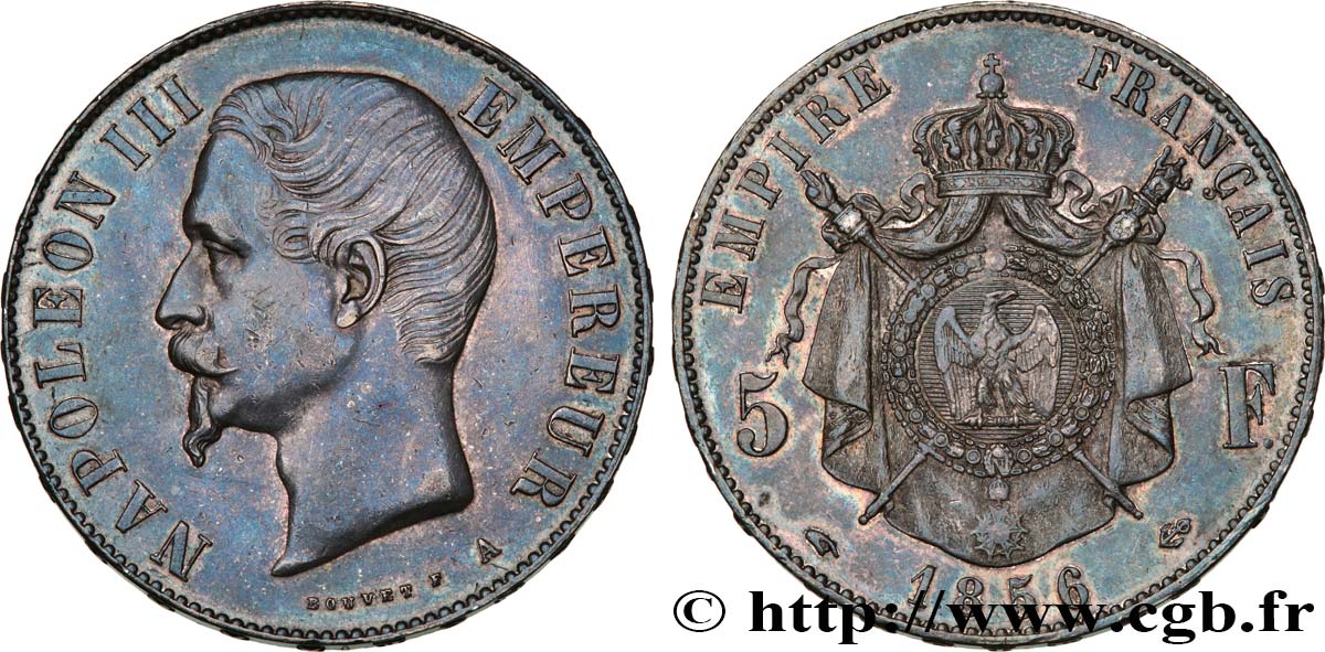 5 francs Napoléon III, tête nue, petit A 1856 Paris F.330/7 AU53 