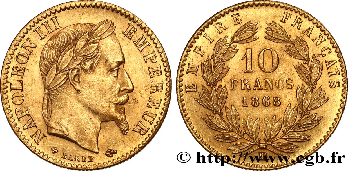 10 francs or Napoléon III, tête laurée 1868 Strasbourg F.507A/18 SUP62 