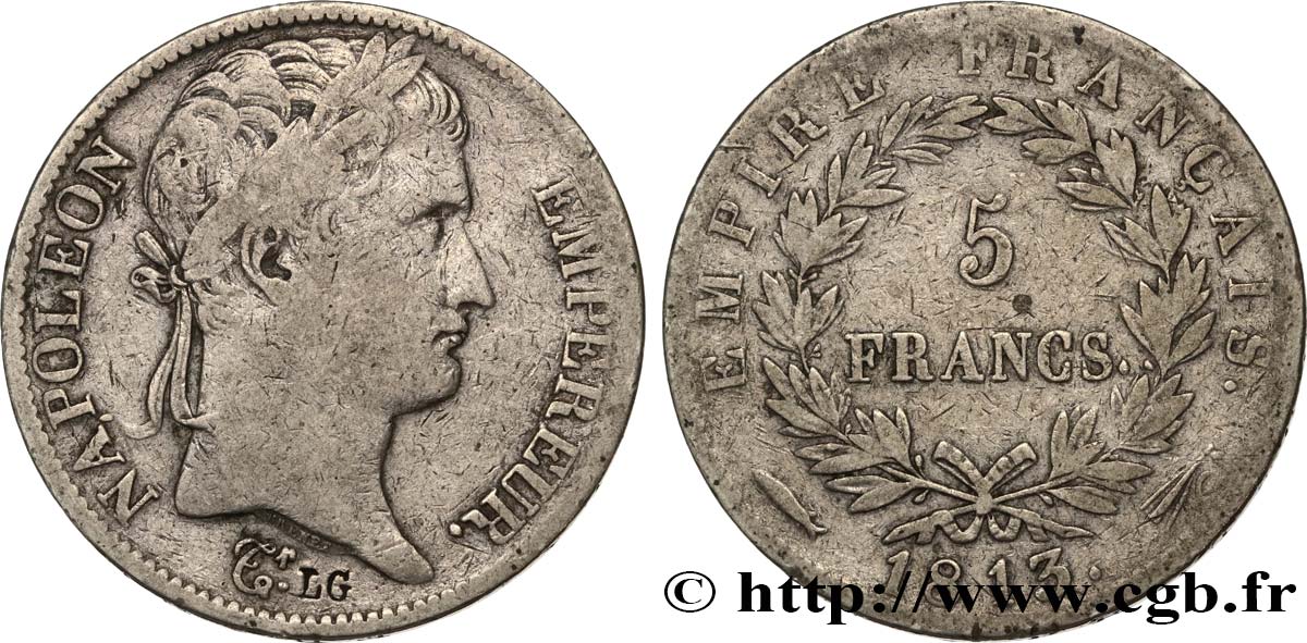 5 francs Napoléon Empereur, Empire français 1813 Utrecht F.307/74 BC 