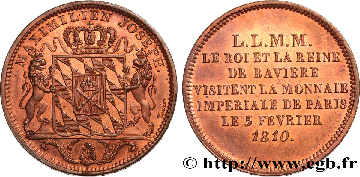 Monnaie de visite, module de 2 francs, pour Maximilien I Joseph de Bavière 1810  VG.2289  MS63 