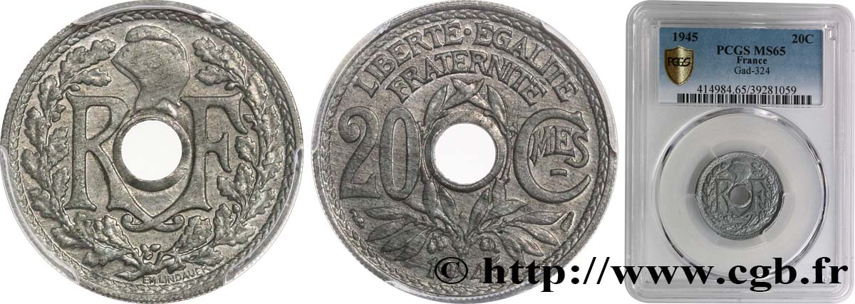 20 centimes Lindauer 1945  F.155/2 MS65 PCGS