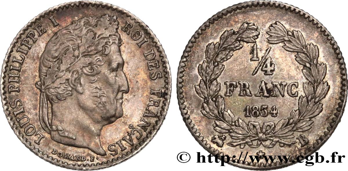 1/4 franc Louis-Philippe 1834 Rouen F.166/38 AU50 