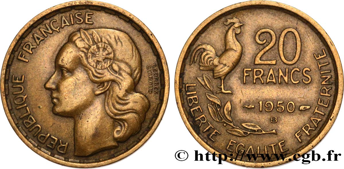 20 francs Georges Guiraud, 4 faucilles 1950 Beaumont-Le-Roger F.401/3 S35 