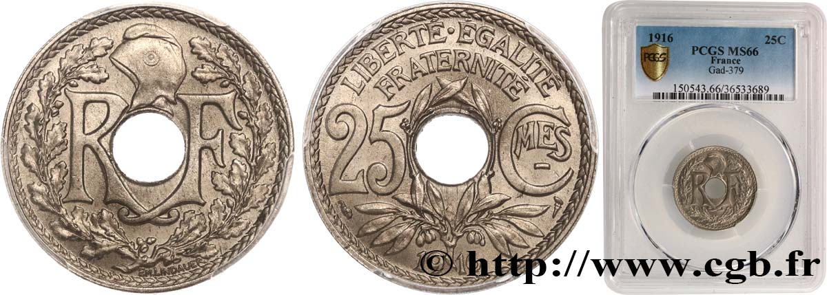 25 centimes Lindauer, Cmes souligné 1916 Paris F.170/4 FDC66 PCGS