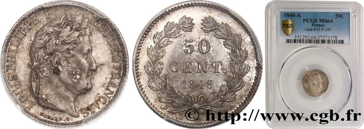 50 centimes Louis-Philippe 1846 Paris F.183/7 fST64 PCGS
