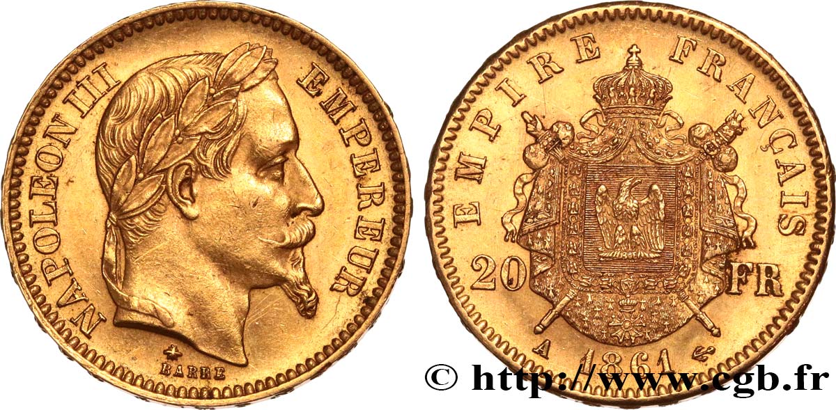 20 francs or Napoléon III, tête laurée 1861 Paris F.532/1 TTB+