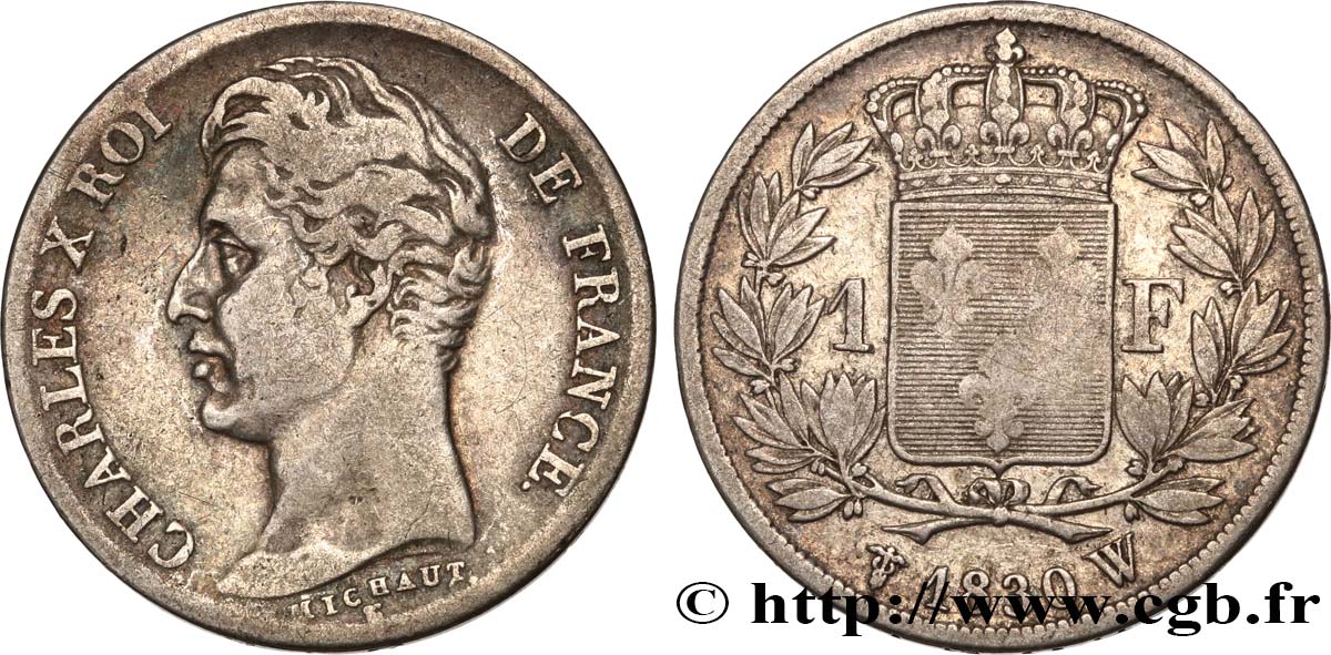 1 franc Charles X, matrice du revers à cinq feuilles 1830 Lille F.207/57 TB25 