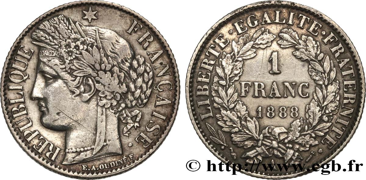 1 franc Cérès, IIIe République 1888 Paris F.216/10 TTB