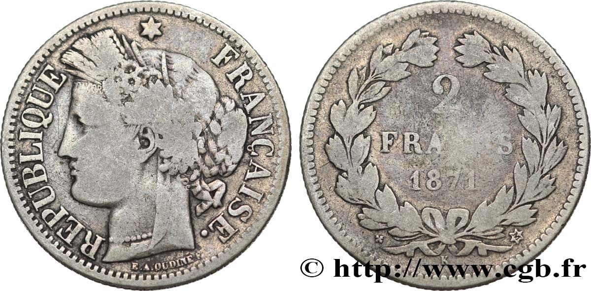 2 francs Cérès, sans légende 1871 Bordeaux F.264/4 TB15