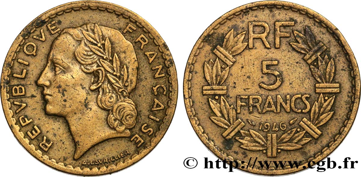 5 francs Lavrillier, bronze-aluminium 1946 F.337/7 TB+