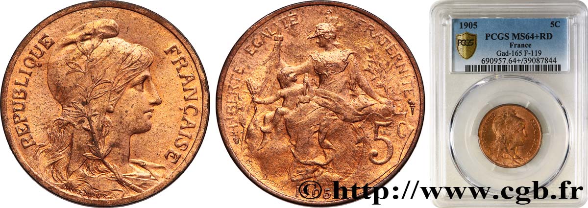 5 centimes Daniel-Dupuis 1905  F.119/15 SPL64 PCGS