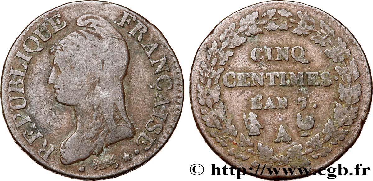 Cinq centimes Dupré, grand module 1799 Paris/Orléans F.115/57 TB15