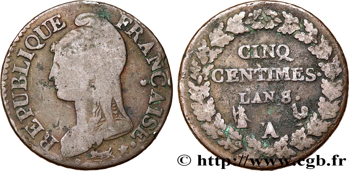 Cinq centimes Dupré, grand module 1800 Paris F.115/99 TB15