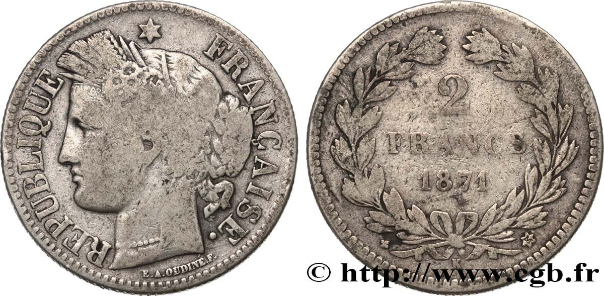 2 francs Cérès, avec légende 1871 Bordeaux F.265/7 TB25