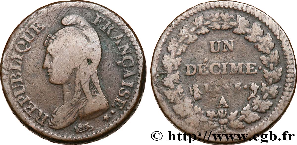 Un décime Dupré, grand module 1797 Paris F.129/1 TB20