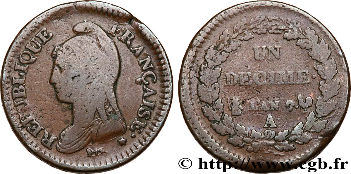 Un décime Dupré, grand module 1799 Paris F.129/20 TB20