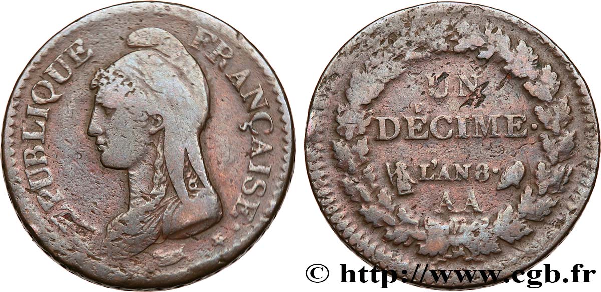 Un décime Dupré, grand module 1800 Metz F.129/54 TB25