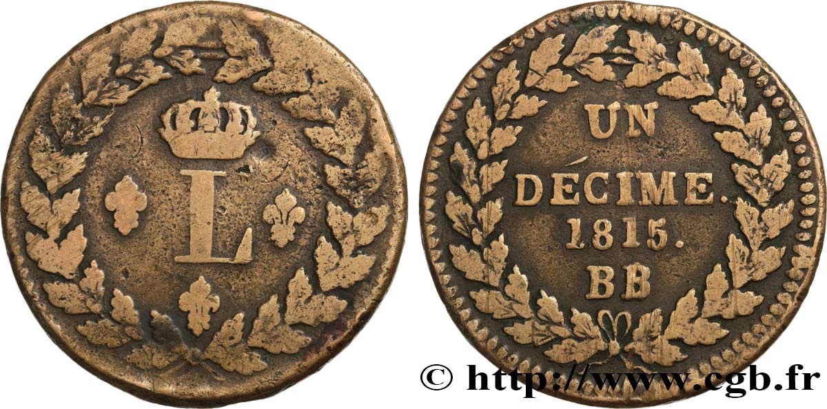 Un décime à l’L couronnée 1815 Strasbourg F.132A/3 TB15