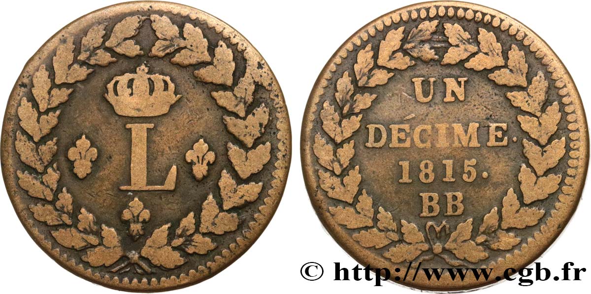 Un décime à l’L couronnée 1815 Strasbourg F.132A/3 TB20