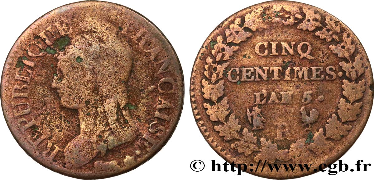 Cinq centimes Dupré, grand module 1797 Orléans F.115/28 B12