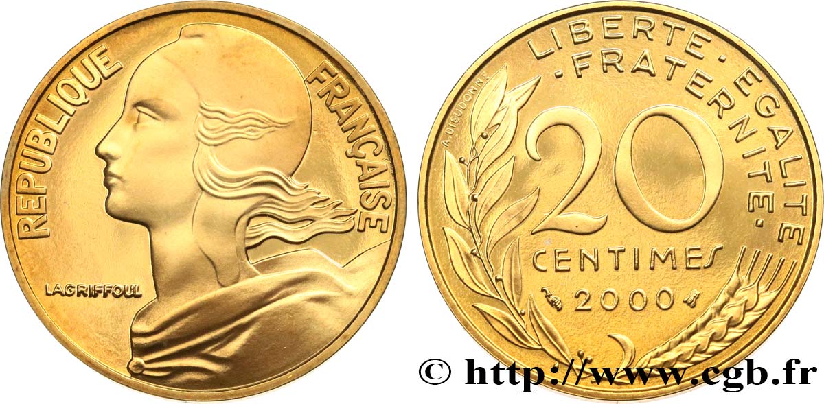 20 centimes Marianne, BE (Belle Épreuve) 2000 Pessac F.156/45 var. FDC