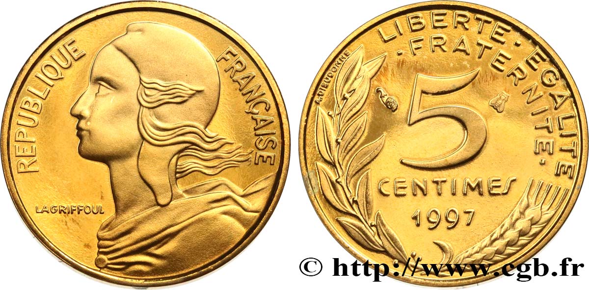 5 centimes Marianne, BE (Belle Épreuve), 4 plis 1997 Pessac F.125/40 var. MS