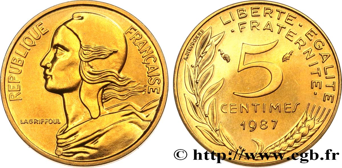 5 centimes Marianne, Brillant Universel 1987 Pessac F.125/23 MS