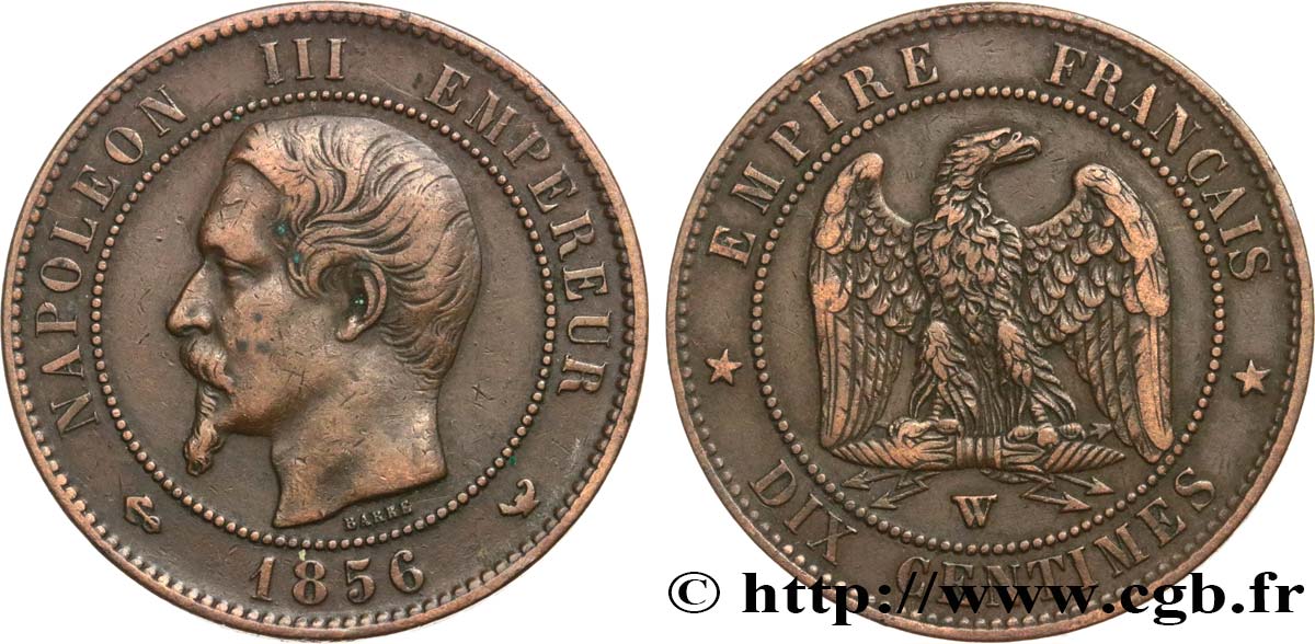 Dix centimes Napoléon III, tête nue 1856 Lille F.133/40 TTB40