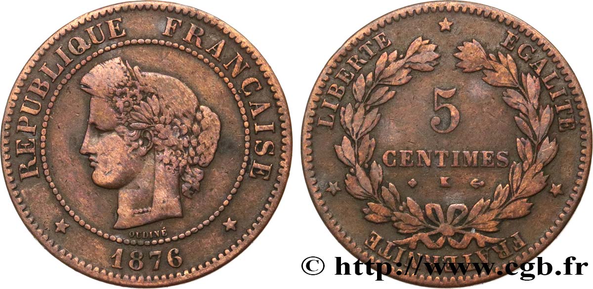 5 centimes Cérès 1876 Bordeaux F.118/14 MB15