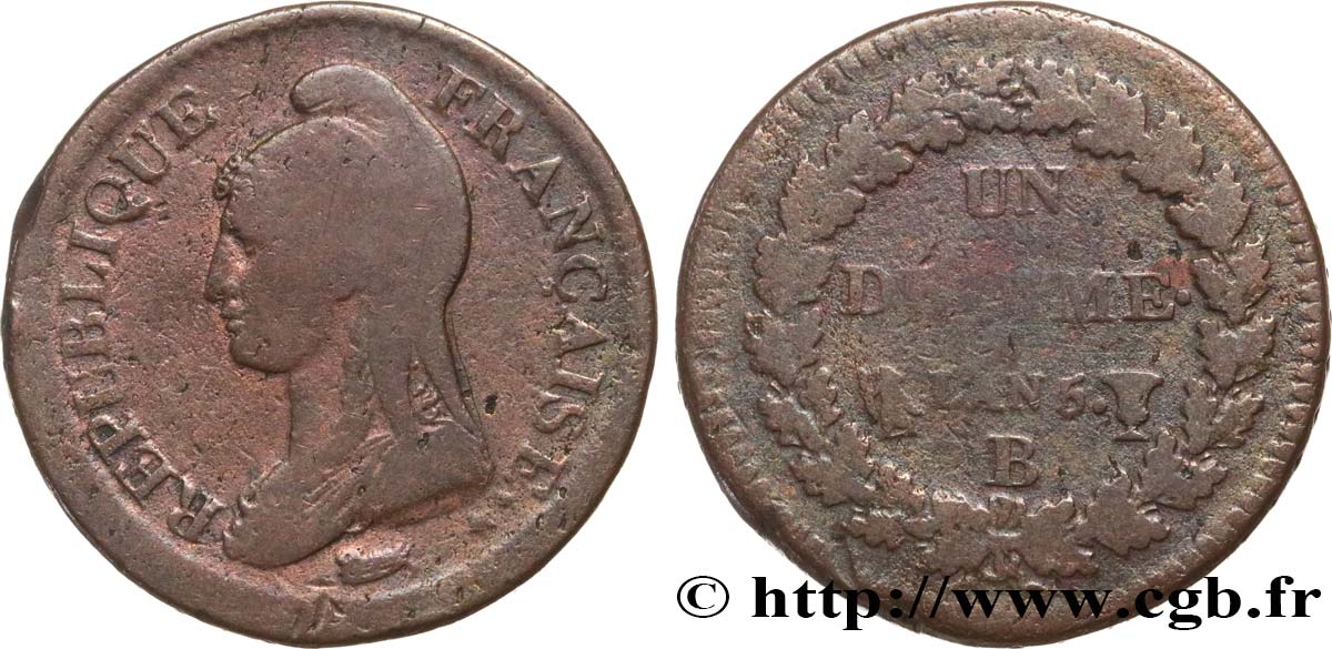 Un décime Dupré, grand module 1797 Rouen F.129/7 BC15
