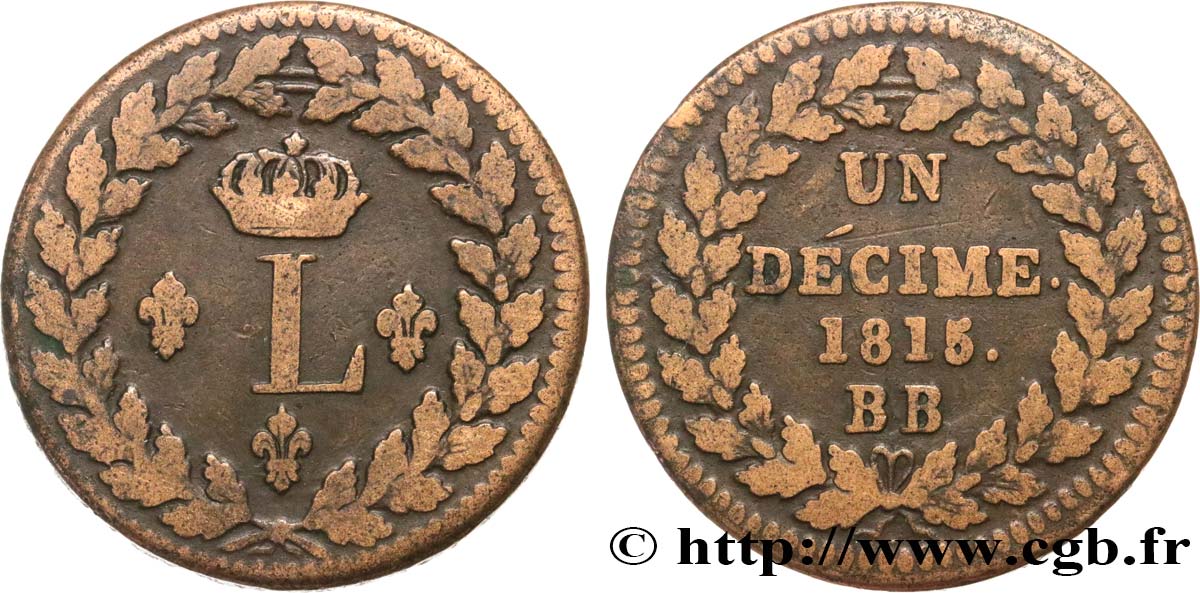 Un décime à l’L couronnée 1815 Strasbourg F.132A/3 S15