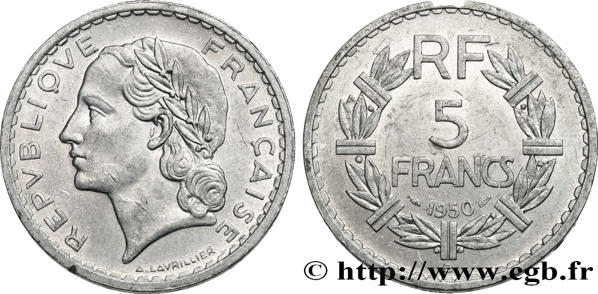 5 francs Lavrillier, aluminium 1950 Beaumont-Le-Roger F.339/21 q.SPL