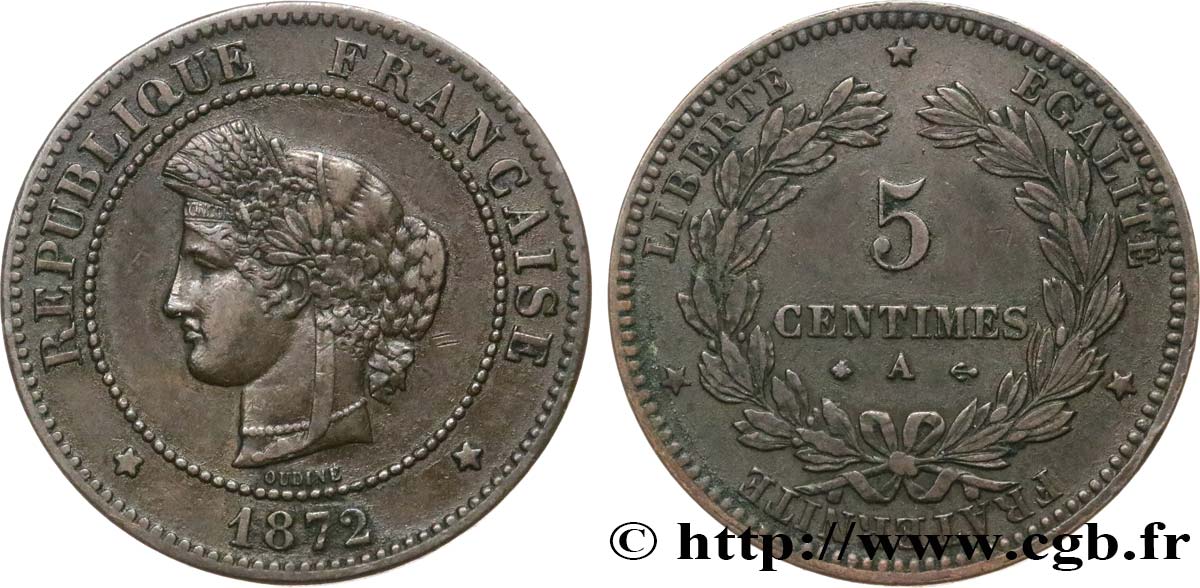 5 centimes Cérès 1872 Paris F.118/4 TTB45 