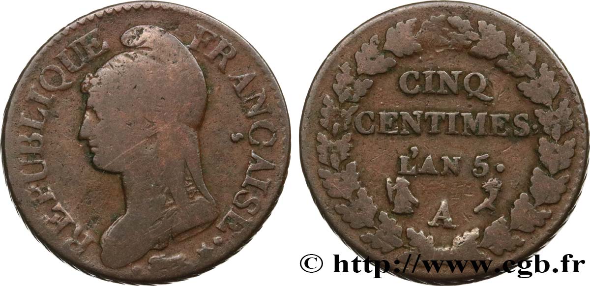 Cinq centimes Dupré, grand module 1797 Paris F.115/1 TB20