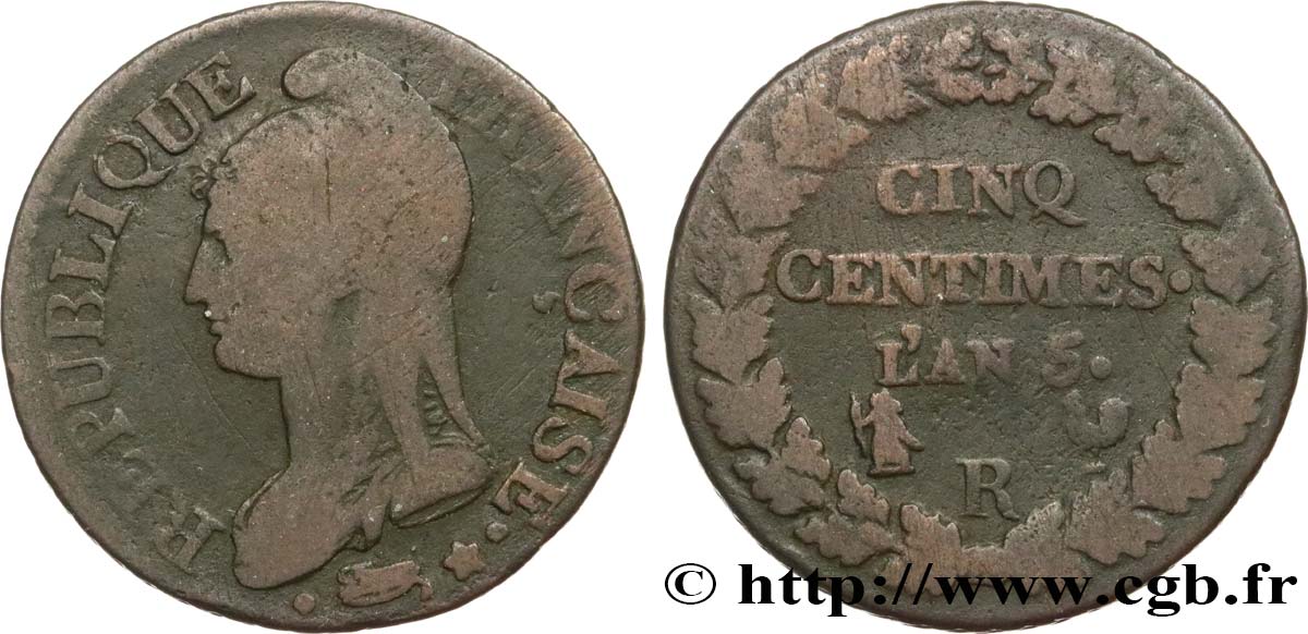 Cinq centimes Dupré, grand module 1797 Orléans F.115/28 TB20