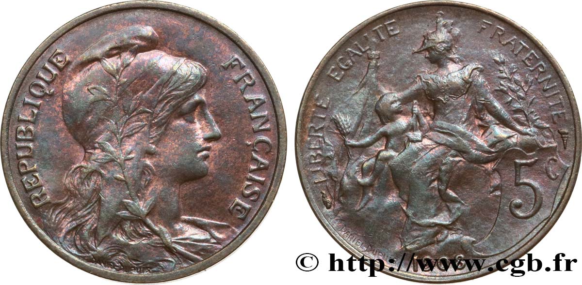 5 centimes Daniel-Dupuis 1908  F.119/19 VF 