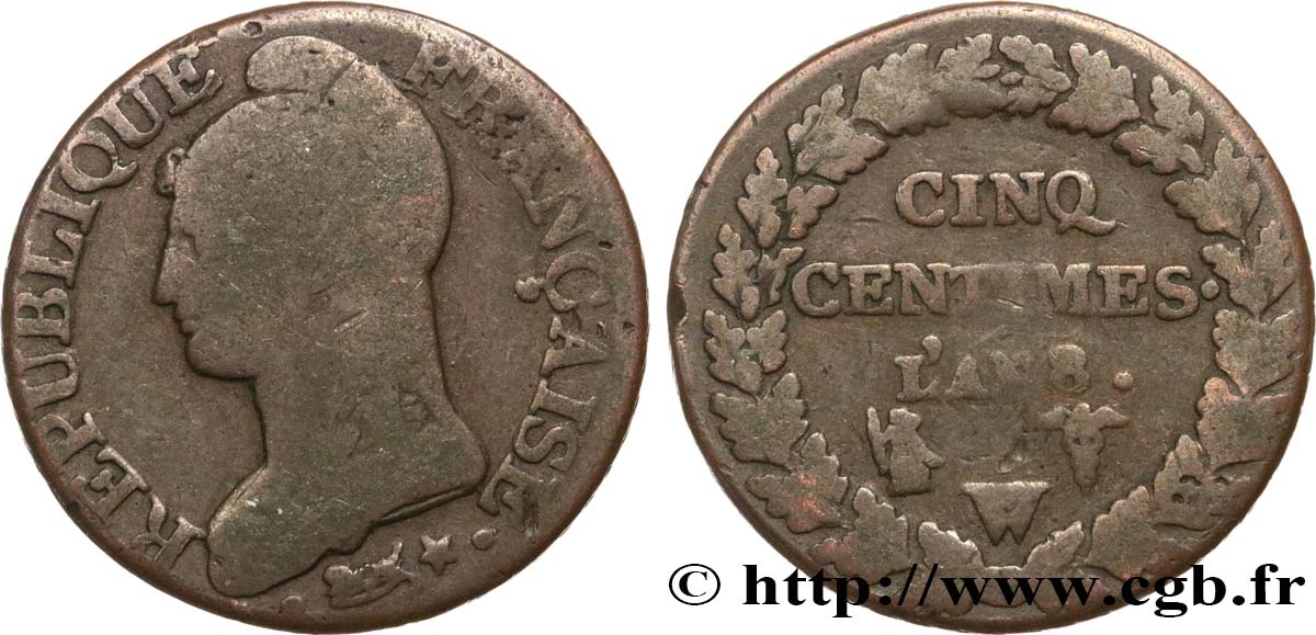 Cinq centimes Dupré, grand module 1800 Lille F.115/134 B12