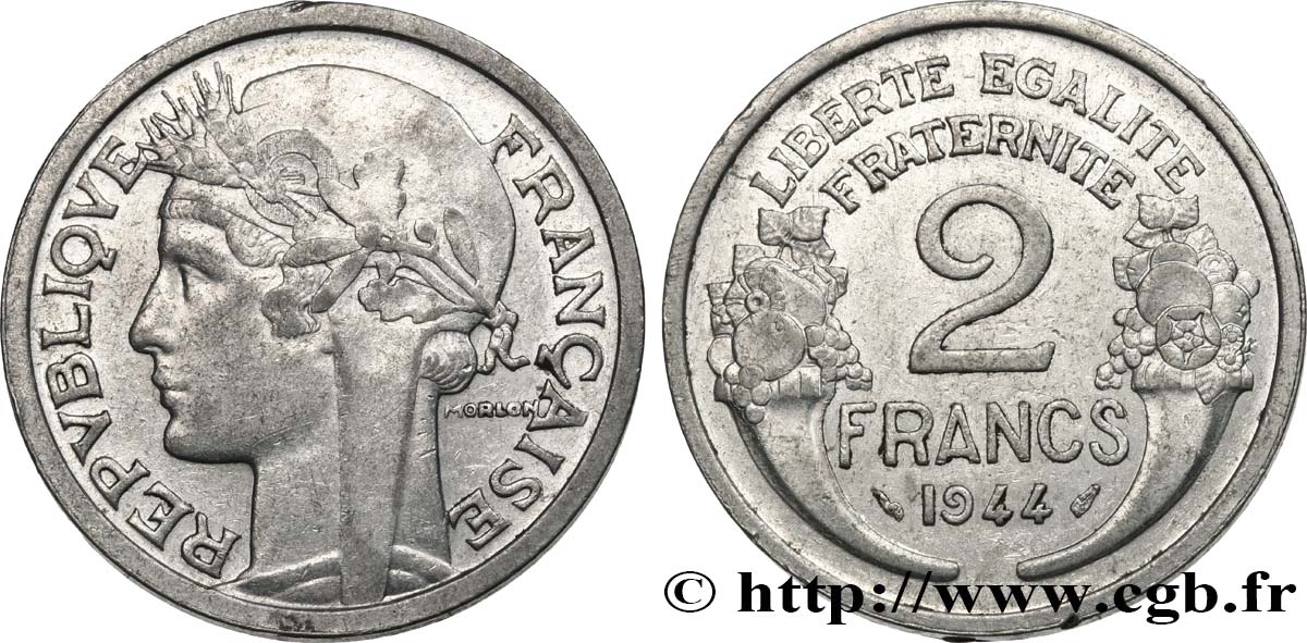 2 francs Morlon, aluminium 1944 F.269/4 TTB45